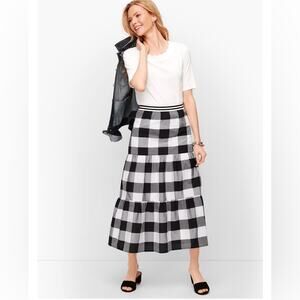 Talbots Buffalo Check Tiered Midi Skirt